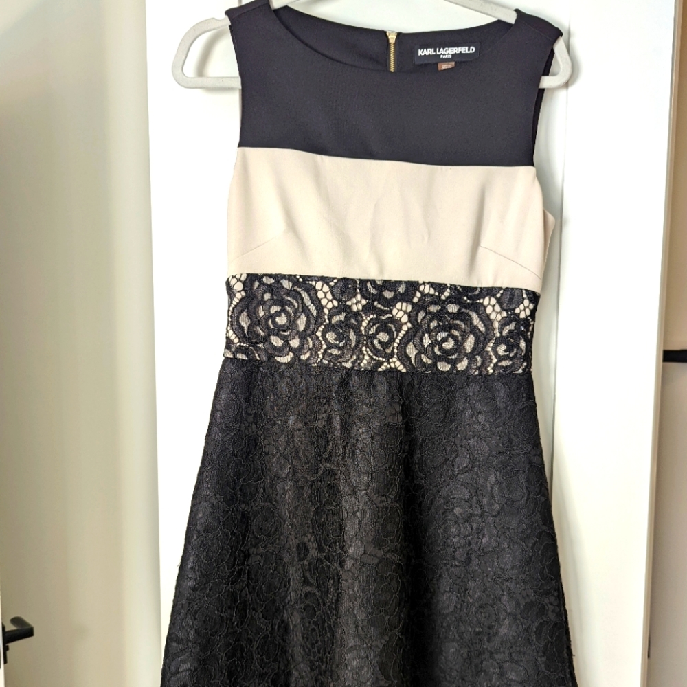 Karl Lagerfeld Black and Cream Cocktail Dress